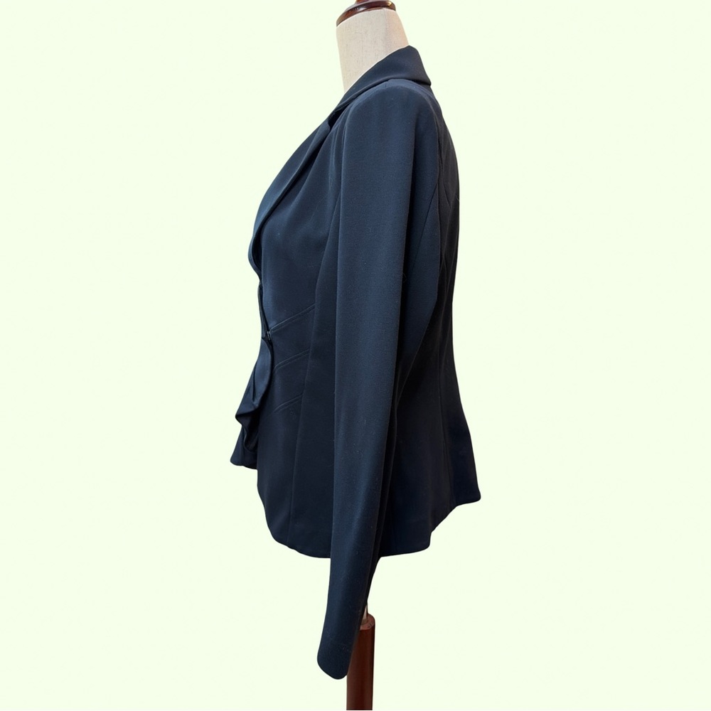 Emporio Armani Black Ruffled Navy Blazer Size 10 - Picture 3 of 6